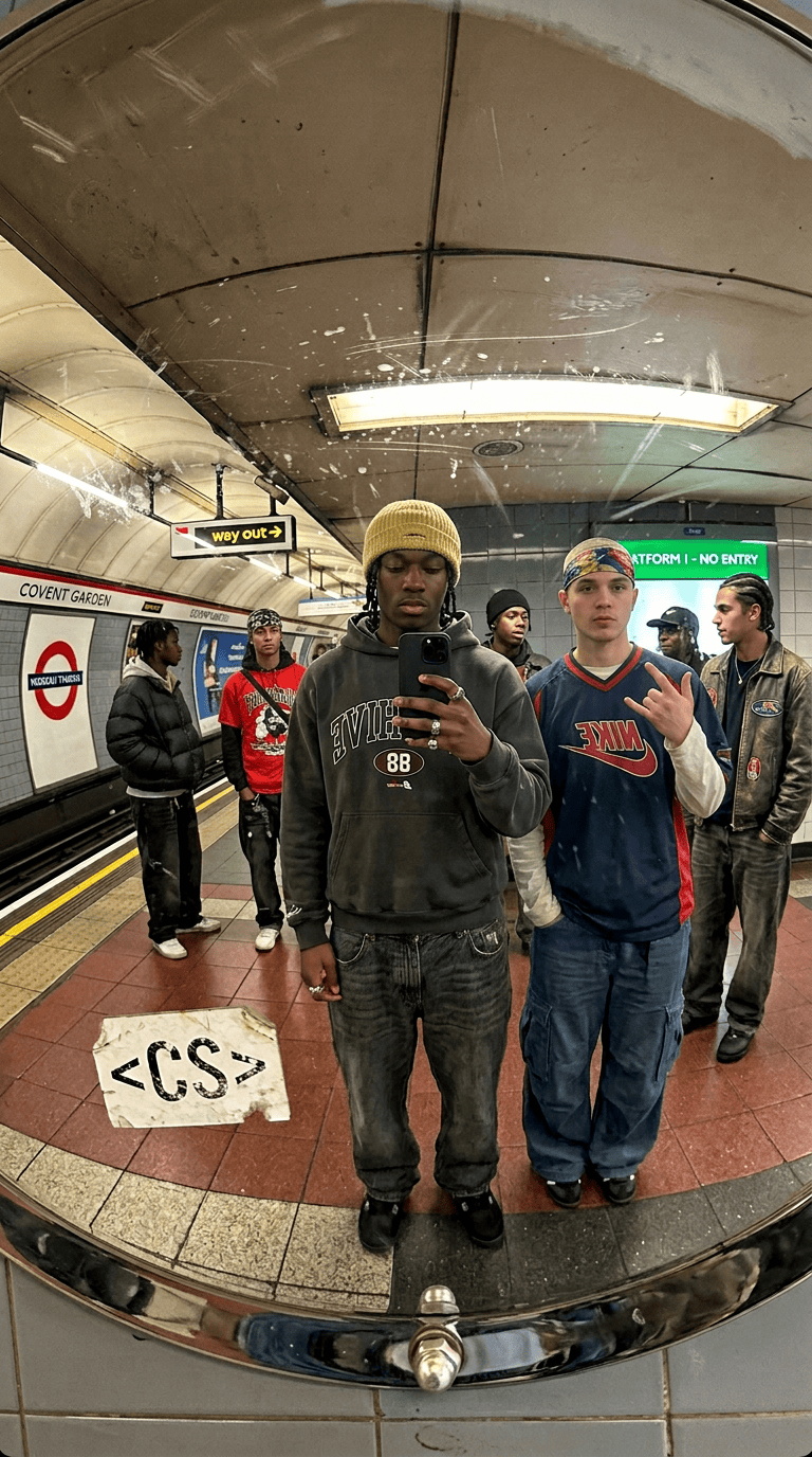 Selfie en el metro con sticker CS — cultura urbana ContentStudios
